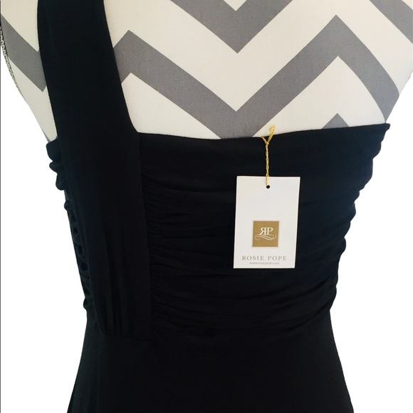 NWT/ Rosie Pope, Black, One Shoulder Long Dress, Size Medium - Picture 4 of 12
